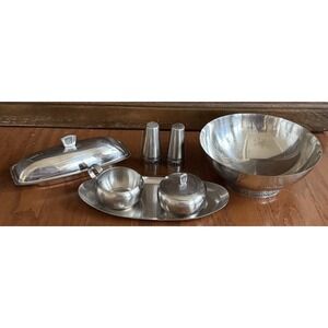 MCM Cordova Stainless Steel Salt & Pepper Cream Sugar Serving Bowl Butter Dish